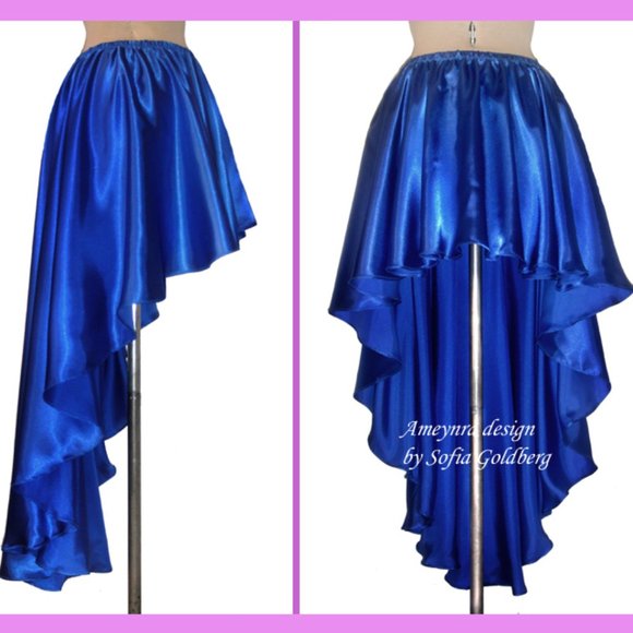 Ameynra high low skirt. Blue Satin. All Sizes. New - Picture 1 of 1